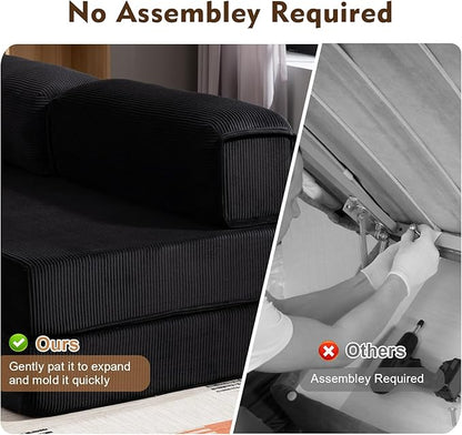 108" L Shaped Couch, Modular Sectional Sofa with Chaise, Cloud Boneless Couch with Deep Seat & Removable Pillow for Living Room, Bedroom,No Assembly Required（Black）