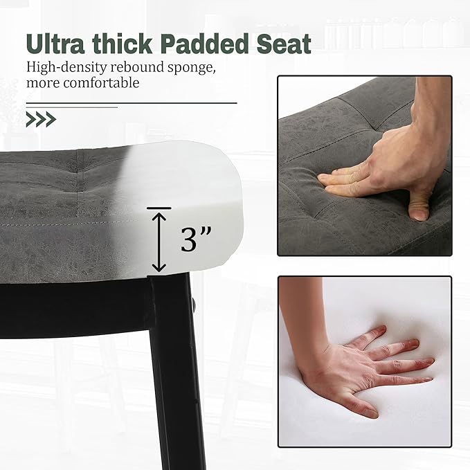 Counter Height Bar Stool Kitchen Counter Modern Backless Barstool with Upholstered Faux Leather Seat and Solid Wood Leg Farmhouse 24 inch Bar Chair, Grey + Black, 1pc