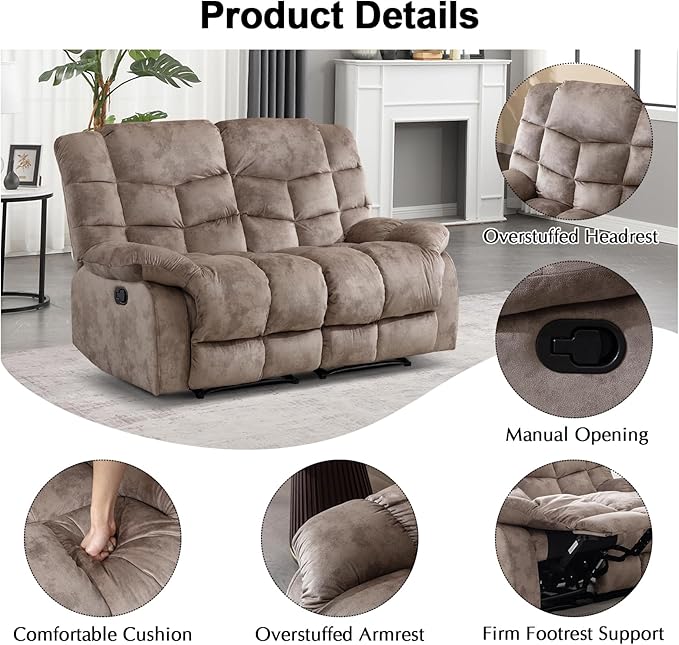 CANMOV Manual Recliner Sofa Set,2 Pieces Sofa Furniture Set for Living Room, Manual Reclining Loveseat and Recliner Sofa with Overstuffed Arms for Living Room, Bedroom, Light Brown (2+3)