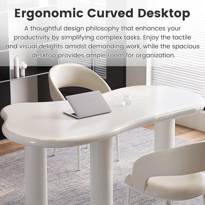 Modern Cream-White Office Desk with Beige Business Chair, Large Computer Table Set, Minimalist and Sturdy Workstation and Workstation, Ideal for Office, Home Office, and Gaming (Desk with One Chair)