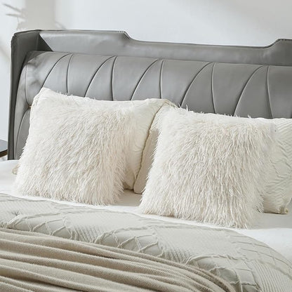 FUTEI Cream White Decorative Throw Pillow Covers 18x18 Inch Set of 2,Soft Cozy Faux Fine Wool Textured Cushion Case,Modern Home Luxury Decor for Couch Bed Living Room