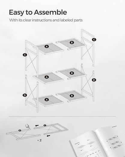 SONGMICS 3-Tier Metal Storage Rack with Wheels, Mesh Shelving Unit with X Side Frames, 23.6-Inch Width, for Entryway, Kitchen, Living Room, Bathroom, Industrial Style, White UBSC163W01