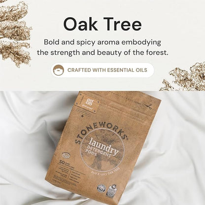 Grab Green Stoneworks Laundry Detergent Pods, 100 Count, Oak Tree Scent, Plant and Mineral Based, Cleans Deeply, Eliminates Odors, Fights Stains, Softens Naturally