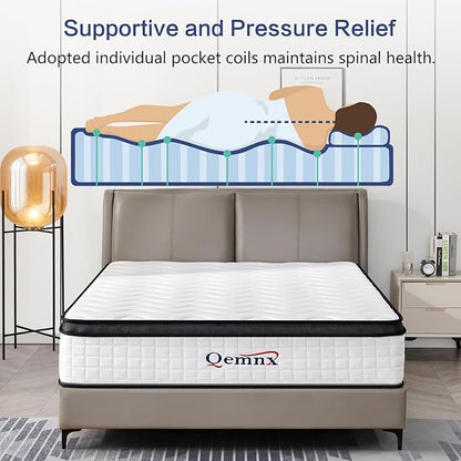 12 Inch King Hybrid Mattress – Medium Firm, Memory Foam & Responsive Pocket Springs, Enhanced Edge Support, Motion Isolation, Pressure Relief, Eco-Friendly, Compressed for Easy Setup