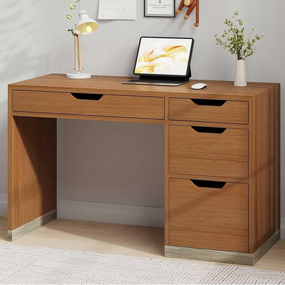 48 Inch Small Desk with 4 Drawers, Computer Desk with Storage File Cabinet for Bedroom, Home Office Desk with Storage for Small Space, Brown