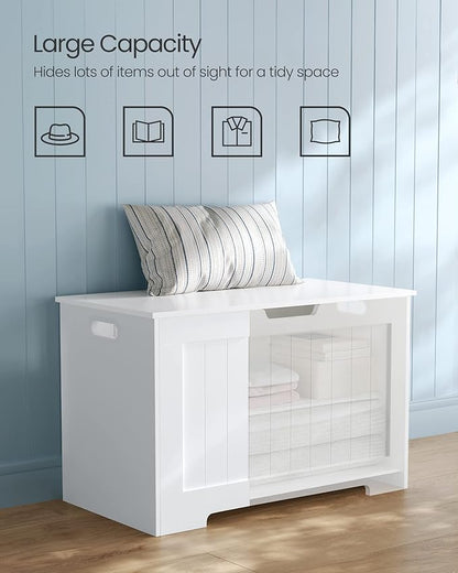 VASAGLE Storage Chest, 29.9 Inches Width Storage Bench, Entryway Bench with 2 Safety Hinges, Shoe Bench, Farmhouse Style, for Entryway, Bedroom, Living Room, Cloud White ULHS11WT