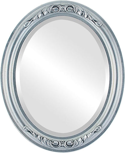 OVALCREST Oval Beveled Wall Mirror for Home Decor - Florence Style - Silver Leaf with Black Antique - 28" x 22"