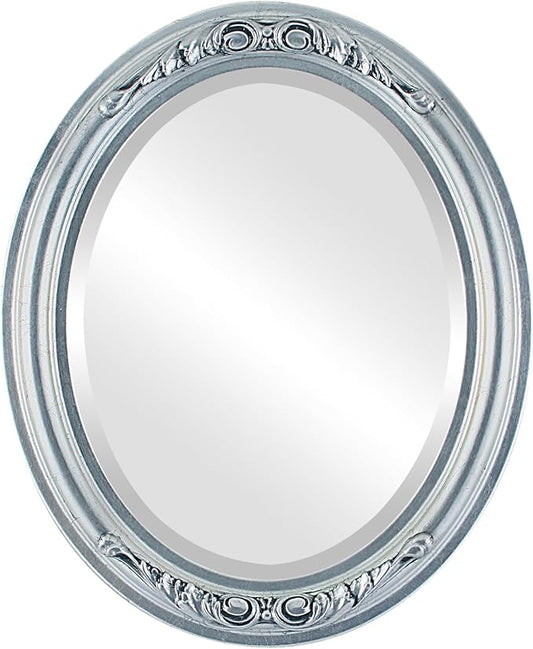 OVALCREST Oval Beveled Wall Mirror for Home Decor - Florence Style - Silver Leaf with Black Antique - 20" x 16"