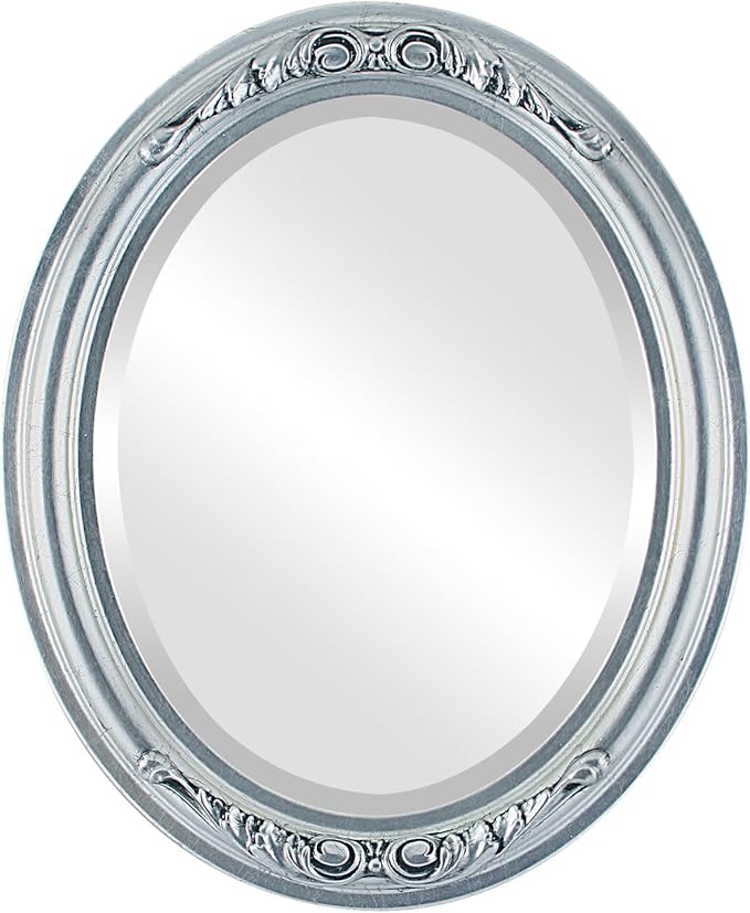 OVALCREST Oval Beveled Wall Mirror for Home Decor - Florence Style - Silver Leaf with Black Antique - 40" x 28"
