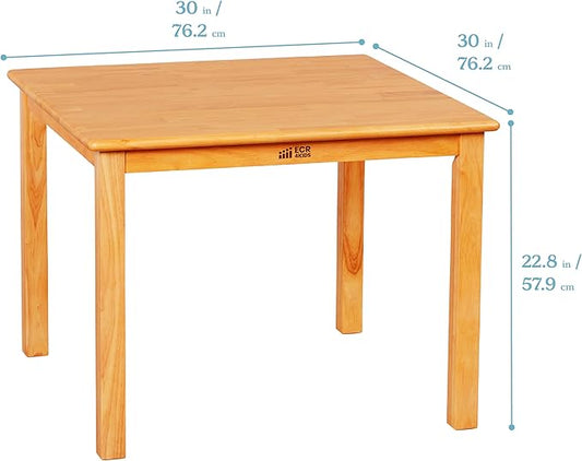 ECR4Kids 30in Square Hardwood Table with 22in Legs, Kids Furniture, Honey
