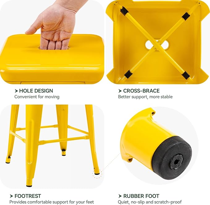 Vogue Furniture Direct 24" High Bar Stools Backless Yellow Metal Barstools Indoor-Outdoor Counter Height Stools with Square Seat, Set of 2 - VF1571019