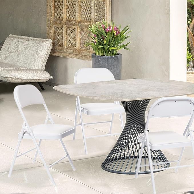 6 Pack Folding Chairs with Padded Seats, Padded Folding Chair with Steel Frame for Events Home Office, Pu Leather Folding Chair White