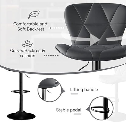 Bar Stools Set of 4,Adjustable Swivel Barstools,Counter Height Barstools with Backs Faux Leather Kitchen Island Bar Chair, Dark Grey