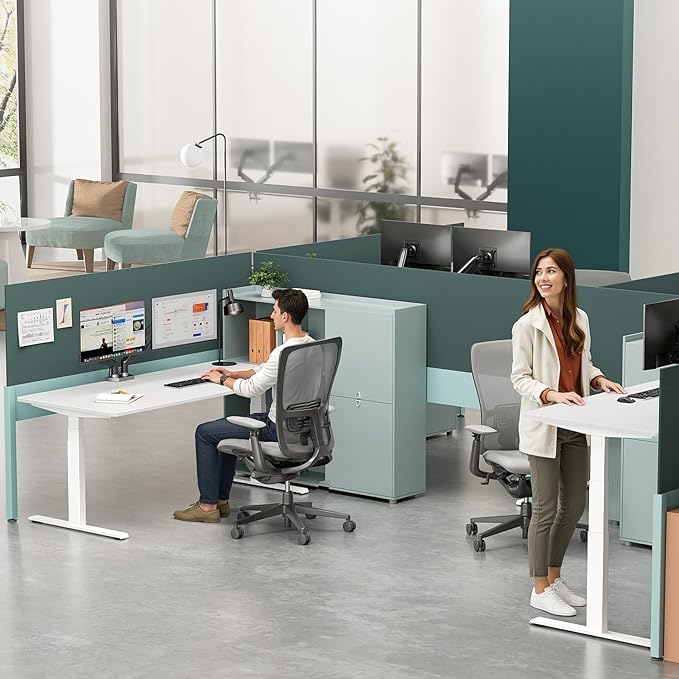 3 Stages Dual Motor Electric Standing Desk with One Piece Desktop, 48 x 24 Inch Adjustable Height Sit to Stand Up Desk for Home Office, Work & Study, Black Frame & Brown Desktop (2 Packages)