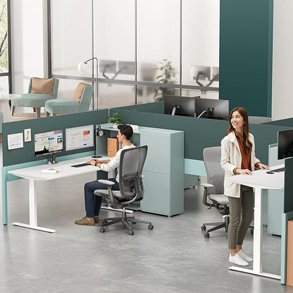 3 Stages Dual Motor Electric Standing Desk with One Piece Desktop, 48 x 24 Inch Adjustable Height Sit to Stand Up Desk for Home Office, Work & Study, White Frame & White Desktop (2 Packages)