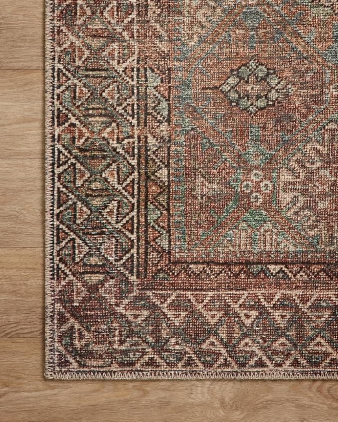Loloi Amber Lewis Billie Collection, Aqua & Rust 6'-0" x 9'-0" Area Rug – Antique & Distressed Accent Rugs for Living Room, Bedroom, Entryway & Hallway, No Shed High Traffic Area Home Decor Rug
