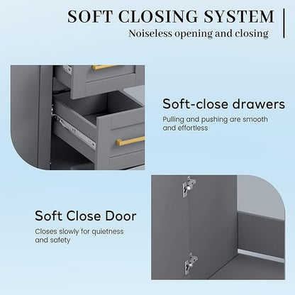60" Bathroom Vanity Without Sink,Solid Wood Bathroom Storage Cabinet,4 Soft Closing Doors, 3 Full Extension Drawers, Grey Painted Surface