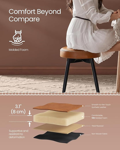 VASAGLE EKHO Collection - Dining Chairs Stools Set of 4, Upholstered Kitchen Chairs, Vanity Stools, Synthetic Leather with Stitching, Mid-Century Modern, 19-Inch Tall, Easy Assembly, Caramel Brown