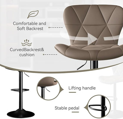 Bar Stools Set of 4,Adjustable Swivel Barstools, Faux Leather Bar Chairs,Upholstered Counter Height with High Backrest for Kitchen Island, Dark Khaki