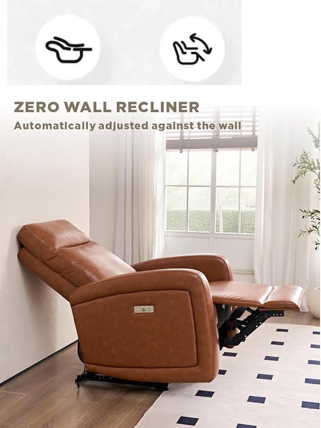 Leather Recliner Chair,Power Recliner Chair with Power Headrest Type-C Charger for Adult, Electric Recliner Sofa for Living Room & RV, Brown