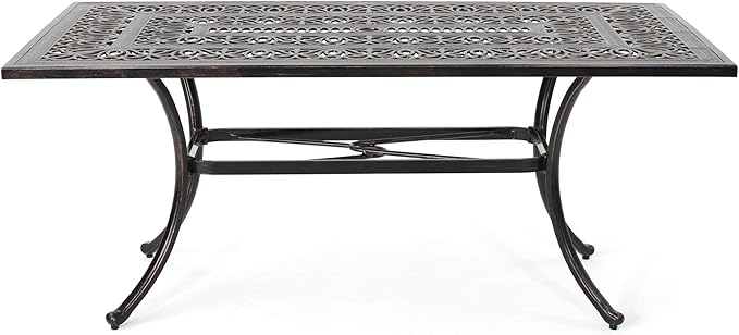Christopher Knight Home Jamie Outdoor Rectangular Cast Aluminum Dining Table, Shiny Copper