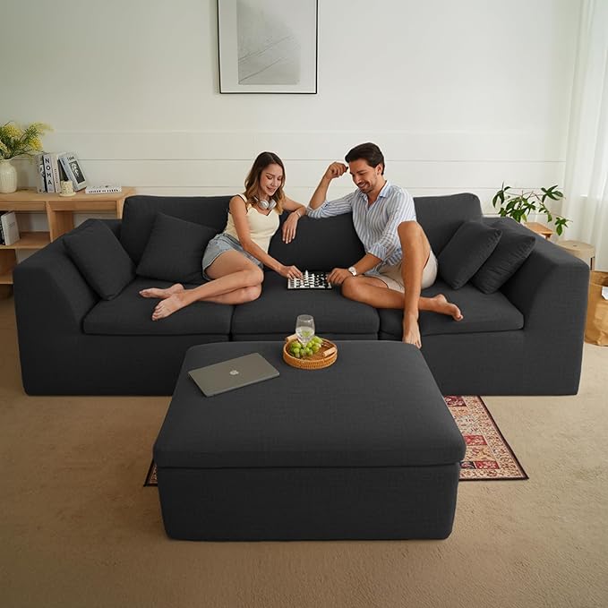 Loveseat Sofa, Cloud Boneless Couches for Living Room, 2 Seater Modular Sectional Sofa,Oversized,Black Chenille