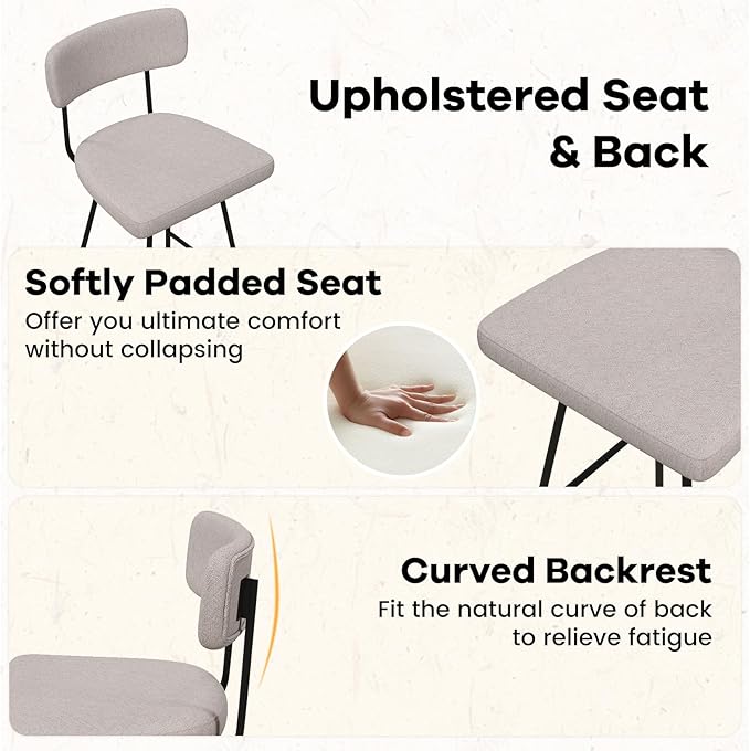 COSTWAY Bar Stools Set of 4, 29” Upholstered Bar Height Chairs with Back, 360° Swivel Bar Chairs with Heavy-Duty Metal Legs and Footrests, Fabric Seat for Kitchen Island, Dining Room, Bar (4, Beige)