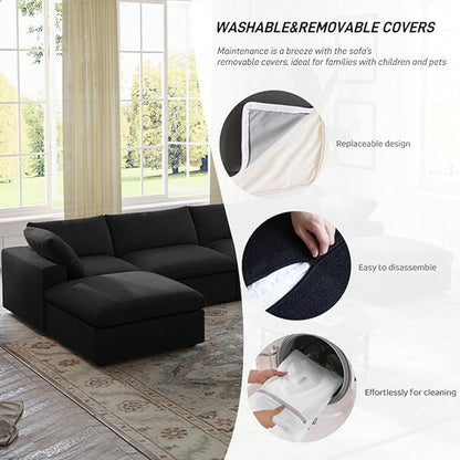 Cloud Modular Sectional Sofa Couch,80.3" L Shaped Convertible Couches with Storage Ottoman for Living Room,Minimalist Deep Sofa Couches,Sofa Covers Washable&Replaceable(Black)