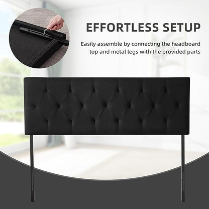 Linen Upholstered Headboard Twin Size, Diamond Tufting Solid Wood Twin XL Headboard Only, Adjustable Height from 37” to 51” Head Board, Dorm Bed Frame or Wall Mount Headboards, Black