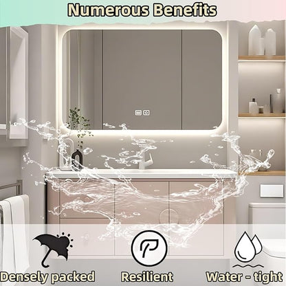 52IN Pink Modern Bathroom Vanity - Bathroom Vanities Set with 2 Drawers Wall Mounted | Rounded Corner Smart Defogging Mirror Cabinet with Lighting & Time Display, Side Opening Storage Shelf (Style A)