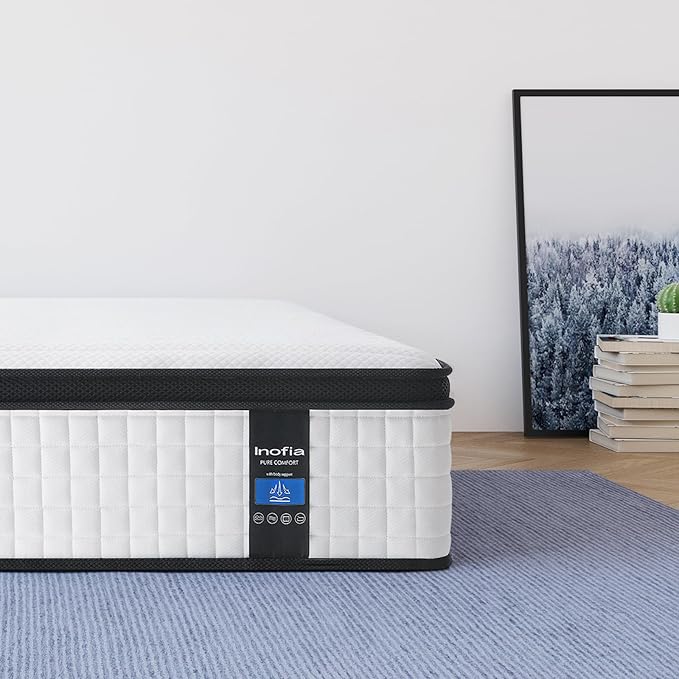 Inofia Twin XL Size Mattress, 14 inch Hybrid Twin XL Mattress in A Box,Ultra Comfort Memory Foam Layer, Medium Feels, Cooling Breathable Cover,Low Motion Transfer Supports for Any Sleep Position