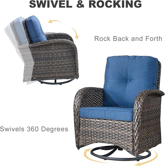 HUMMUH Patio Furniture 6-Piece PE Wicker Outdoor Conversation Set,All-Weather Rattan Swivel Chairs with Ottomans Glider Loveseat for Backyard,Poolside,Deck