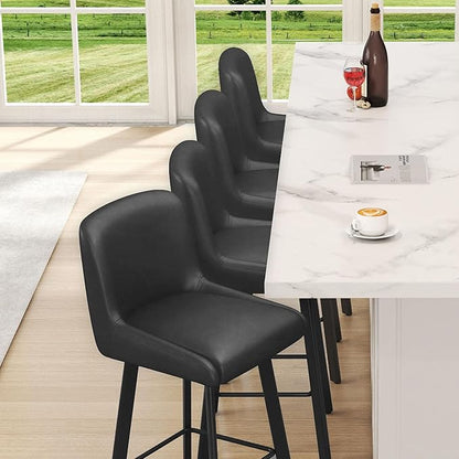 Swivel Bar Stools, 30''H Upholstered Barstools with Backs, Modern Counter Height Bar Stool Chairs for Kitchen Island, Metal Legs (Black- Faux Leather, Set of 3-30" H)