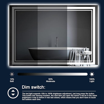 48 x 40 Inch LED Bathroom Mirror with Lights, Backlit and Front Lighted Bathroom Mirrors for Wall, Anti-Fog Dimmable Memory Shatterproof LED Vanity Mirror for Bathroom