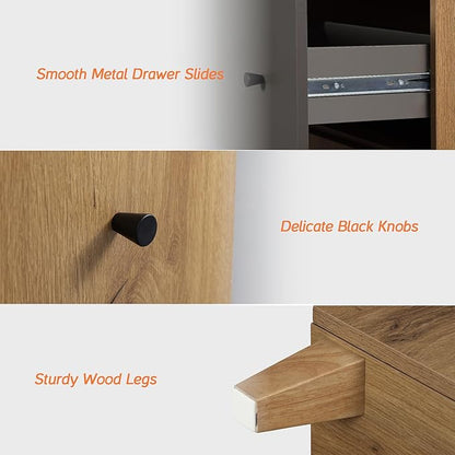 WAMPAT Storage Cabinet for Living Room, Freestanding Wood Accent Cabinets Sideboard with Drawer, Door, and Adjustable Shelf for Dining Room, Kitchen, Entryway, 32.4" H, Oak Brown & Dark Grey