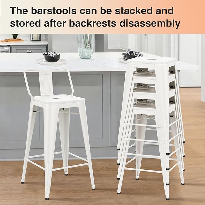 HAOBO Home Metal Bar Stools Set of 2 Low Back Counter Height Barstools 24" Industrial Barstool Patio Stool Metal Kitchen Stools Bar Chairs for Indoor Outdoor