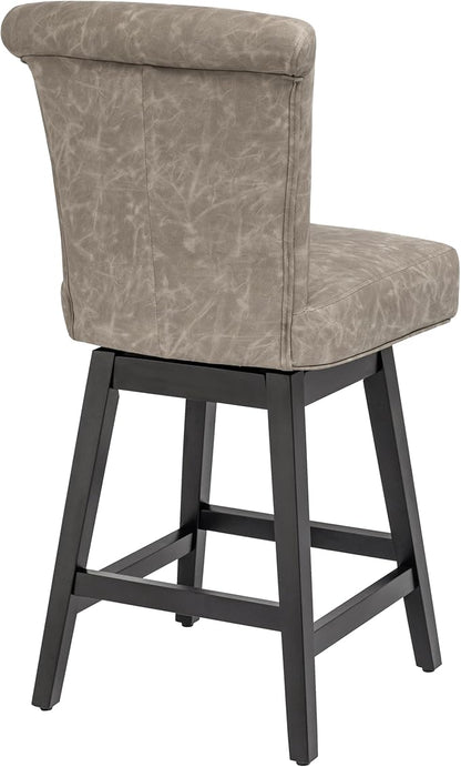 Bar Stool, PU Leather Barstool, 26 Inch Upholstered Counter Stools with 15.7" High Back and Footrest, Swivel Counter Height Barstools for Kitchen Island Home Bar Greige