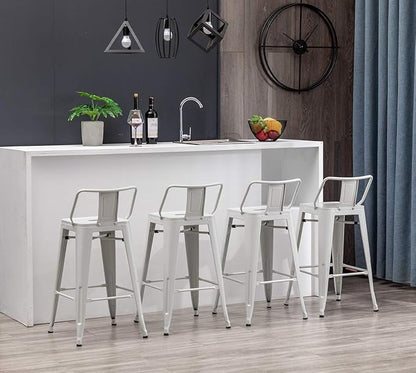 HAOBO Home Modern Industrial Metal Stool [Set of 4] for Indoor/Outdoor Dining Chair (26", Low Back White)