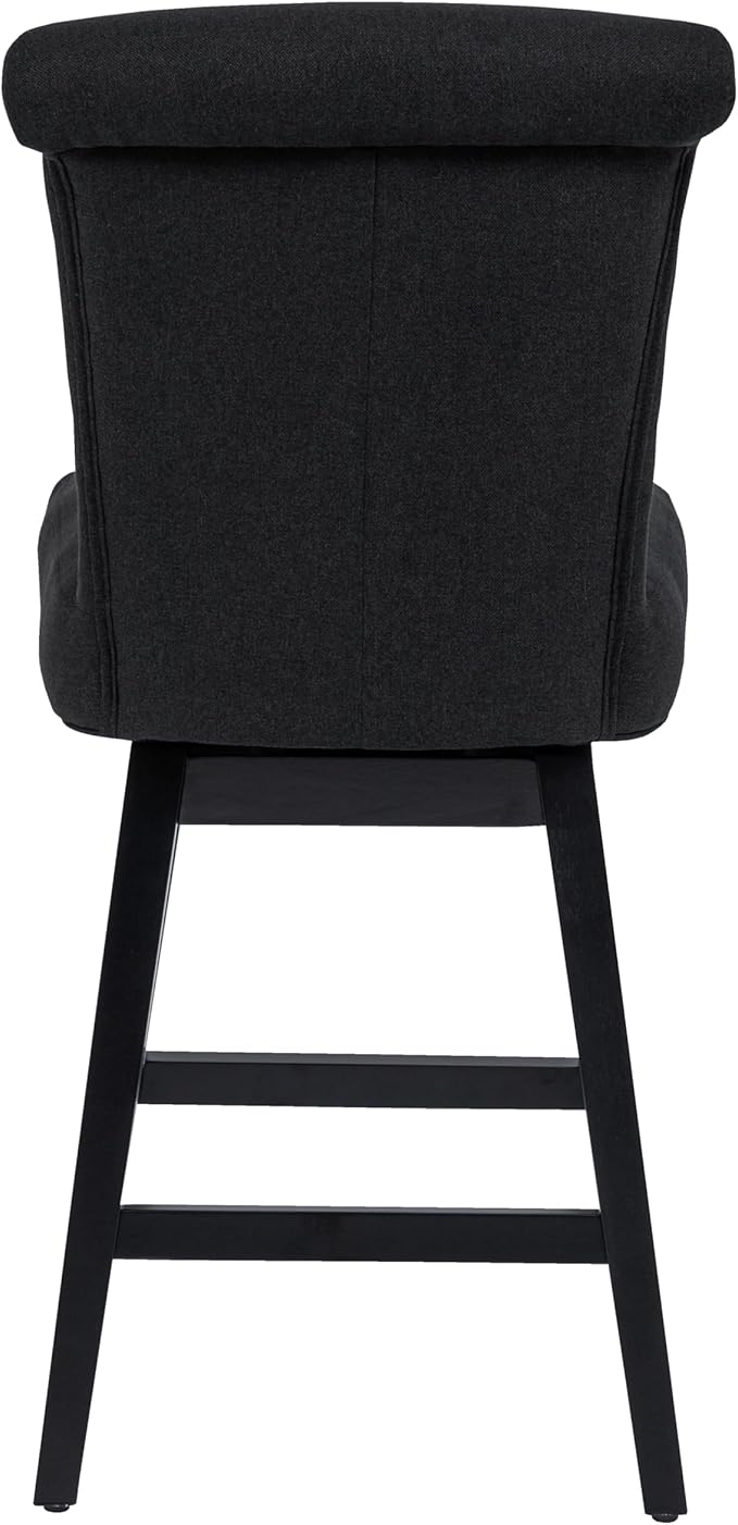 Bar Stool, 26 Inch Upholstered Barstools with 15.7" High Back and Footrest, Swivel Counter Height Barstools for Kitchen Island Home Bar Performance Fabric Black