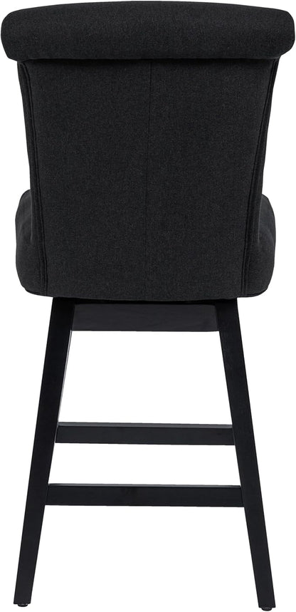 Bar Stool, 26 Inch Upholstered Barstools with 15.7" High Back and Footrest, Swivel Counter Height Barstools for Kitchen Island Home Bar Performance Fabric Black