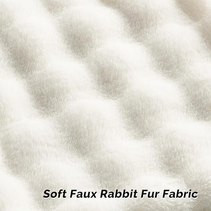 FUTEI Cream White Decorative Throw Pillow Covers 24x24 Inch Set of 2,Soft Fuzzy Faux Rabbit Fur European Cushion Covers with Raised Texture,Neutral Boho Home Decor for Couch Bed Living Room