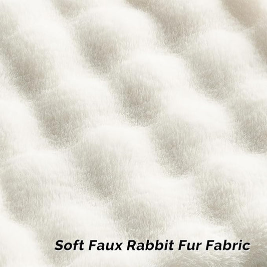 FUTEI Cream White Decorative Throw Pillow Covers 26x26 Inch Set of 2,Soft Fuzzy Faux Rabbit Fur Euro Pillow Shams with Raised Texture,Neutral Boho Home Decor for Couch Bed Living Room