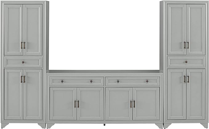 Crosley Furniture Tara 3-Piece Modern Farmhouse Sideboard Buffet Cabinet and Kitchen Storage Pantry Set, Distressed Gray