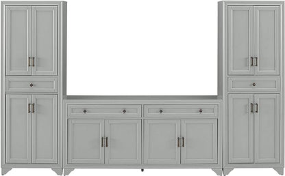 Crosley Furniture Tara 3-Piece Modern Farmhouse Sideboard Buffet Cabinet and Kitchen Storage Pantry Set, Distressed Gray