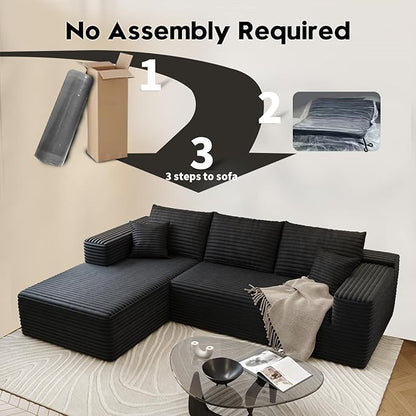 107.5" Cloud Sectional Couch with L-Shape Chaise,Modern Modular Sofa with Deep Seat, Upholstered Couches for Living Room Bedroom Apartments,No Assembly Required, (Black,Left Facing Chaise)