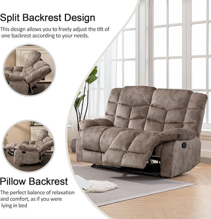 CANMOV Manual Reclining Sofa Set,2 Pieces Sofa Furniture Set for Living Room, Manual Recliner Chair and Recliner Loveseat with Arms for Living Room, Bedroom, Light Brown (1+2)