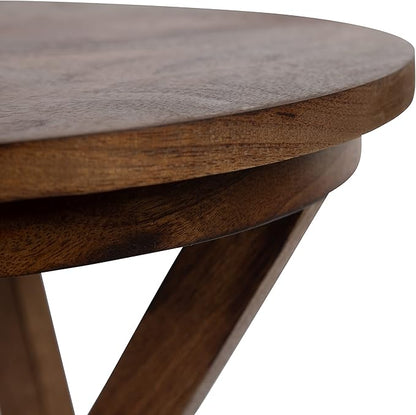 Kate and Laurel Aja Modern Side Table; 15 x 15 x 23; Walnut Brown; Decorative Modern Geometric Wood Bedroom Nightstand Table with Round Tabletop and Unique Slanted Legs