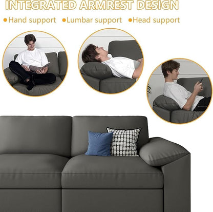 EASE MOOSE 3 Seater Deep Seat Sectional Sofa, Scratch Resistant Faux Leather Material, Oversized Modular Couch for Living Room,Modern Comfy Sofas for Small Spaces,Grey