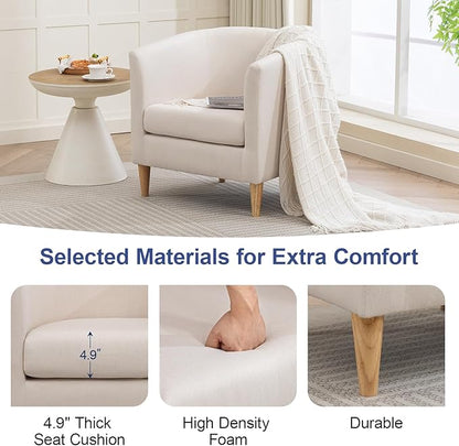 Accent Barrel Chairs Set of 2, Modern Comfy Living Room Chairs with Armrest Small Reading Chair with Cozy Soft Padded for Bedroom Reception Room Cafe, White