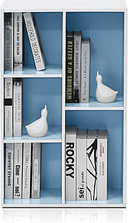 Furinno LUDER Book Shelf, 5-Cube Bookshelf, Reversible Bookcase, 9.4 x 19.5 x 31.5, for Living Room, Bedroom, Home Office, White/Light Blue